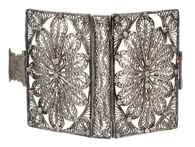 Lot 388 - Silver Filigree Binding. A George III silver filigree almanack book case