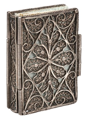 Lot 384 - Silver Filigree Binding, A George III silver filigree almanack book case