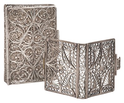 Lot 397 - Silver Filigree Bindings. A continental silver filigree almanack book case, circa 1800