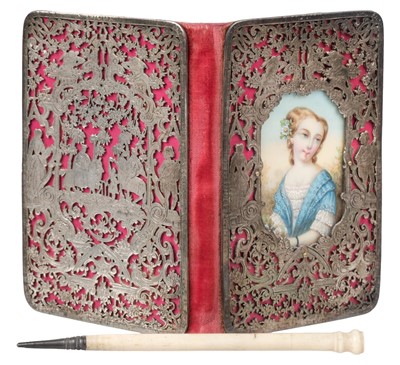 Lot 398 - Silver Filigree Binding. A 19th century silver filigree and miniature carnet de bal (dance card)