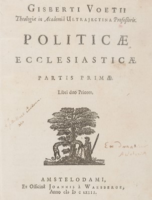 Lot 218 - Voetius (Gisbertus). Politica ecclesiastica, 3 parts in 4 volumes, 1st editions, 1663-76