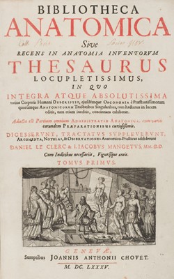 Lot 226 - Le Clerc (Daniel). Bibliotheca Anatomica sive recens in Anatomia Inventorum..., vol. 1 (of 2), 1685