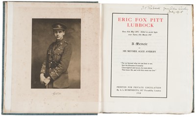 Lot 402 - Avebury (Alice). Eric Fox Pitt Lubbock..., Printed for private circulation by A. L. Humphreys, 1918